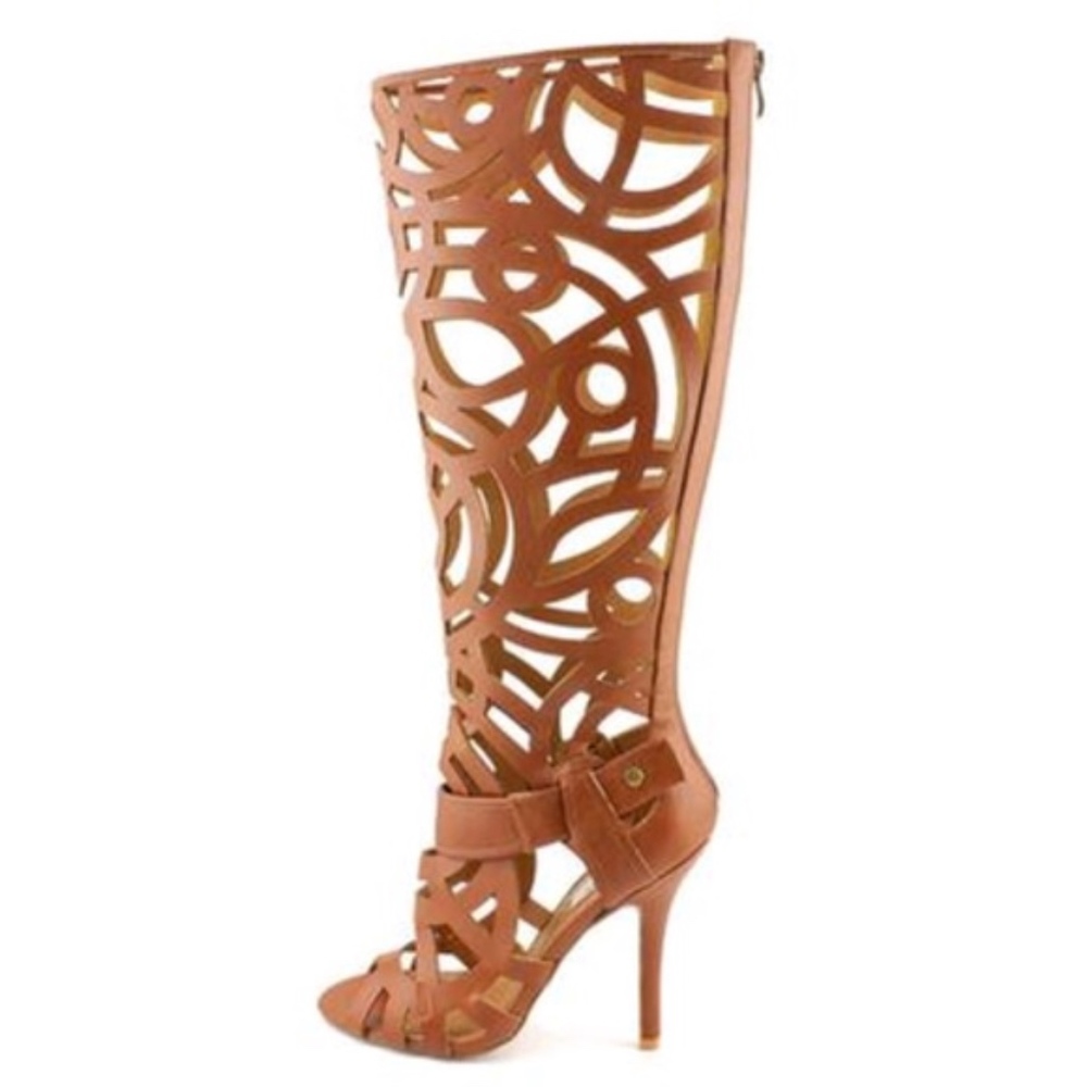 NEW Chelsea Zoe Paradise Gladiator Sandal Cut out Summer Boots Cognac 10 DAMAGED